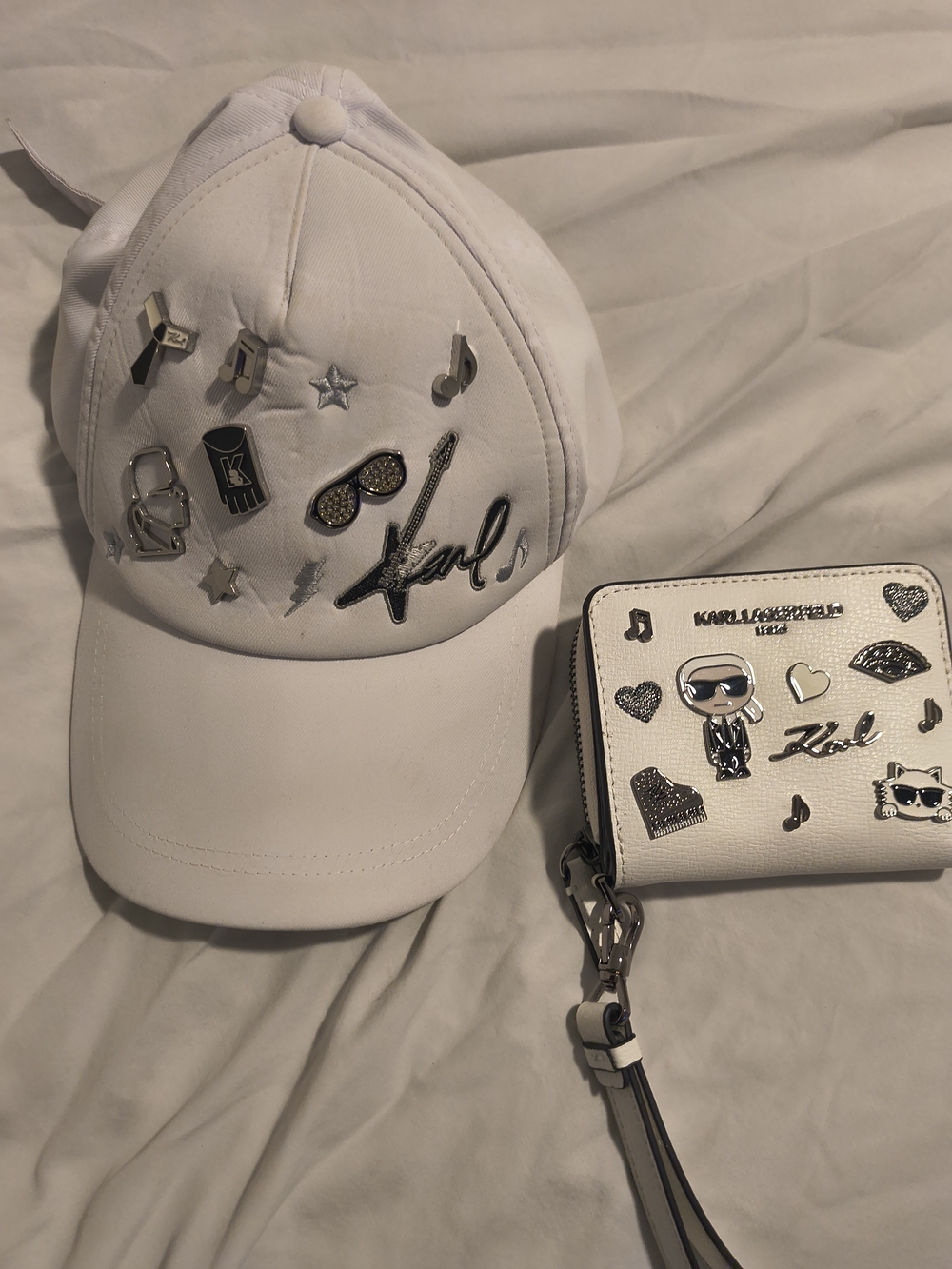 Karl Lagerfeld White Embellished Baseball Cap
